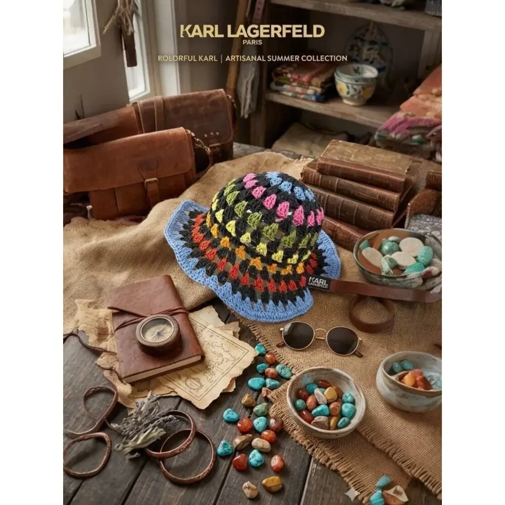 Karl Lagerfeld Paris Striped Bucket Hat | Multicolor Crochet Straw